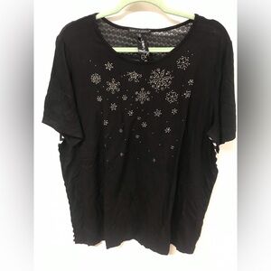 Plus Size Women Short Sleeve Snowflakes Casual Blouse Tee T Shirt Top Black